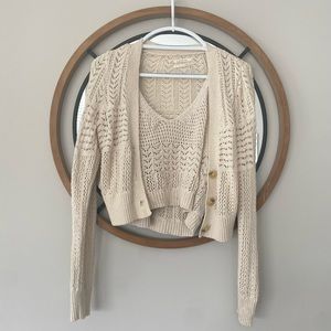 Anthropologie Tan Sweater and Tank Crochet Set